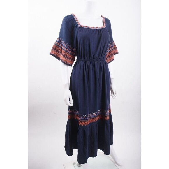 Boden Womens Jersey Embroidered Midi Dress UK 8 US 4 Navy Blue Boho D0263 NWT - Picture 3 of 7